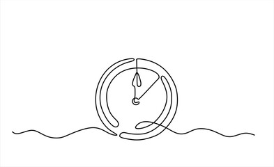 Continuous one line drawing clock icon with doodle hand drawn style. Vector illustration on white background. Hand drawn one line vector. Editable stroke	