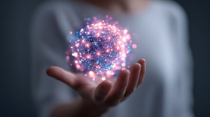 Holographic sphere held in a hand.