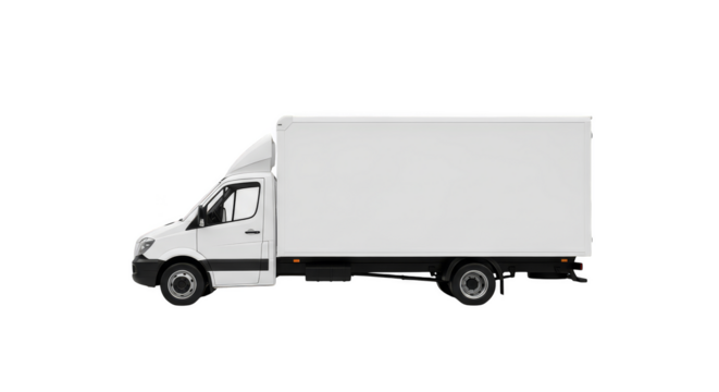 White panel truck on black background