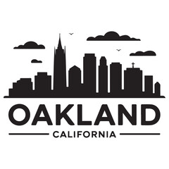 Obraz premium Oakland skyline horizontal banner. Oakland, California. Vector template for your design. Vector black silhouette. with white background.