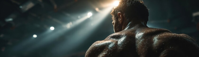 High-angle view, gym journey transformation, dramatic lighting, progress montage