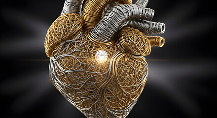 A human heart made of interwoven gold and silver threads, a conceptual metaphor for the preciousness of life, love, and emotional value.