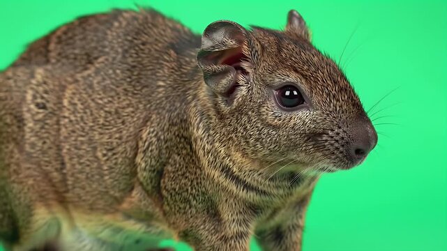 Detailed Portrait of a Curious Small Brown Rodent on a Vibrant Green Screen Background