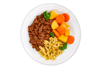 Healthy Plate Filled with Lentils, Colorful Vegetables, and Beans for Nutritious Vegan Meal