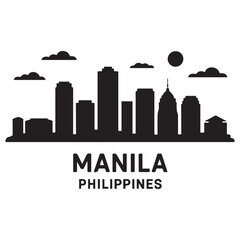 Fototapeta premium Manila skyline silhouette. Landscape Manila, Philippines. Vector illustration. Vector black silhouette. with white background.