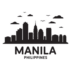 Fototapeta premium Manila skyline silhouette. Landscape Manila, Philippines. Vector illustration. Vector black silhouette. with white background.
