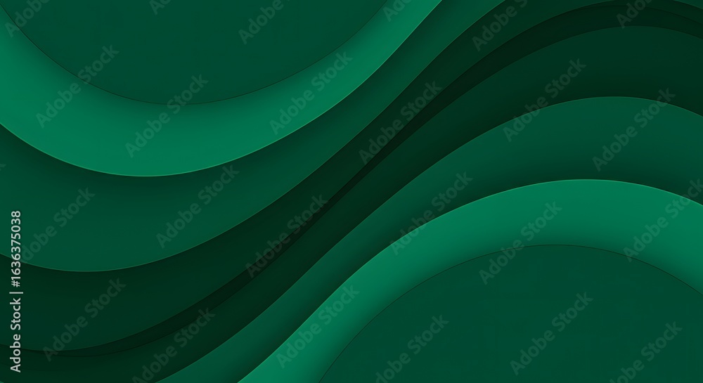 Poster a green abstract background featuring curved shapes with subtle shadows and varying shades of green