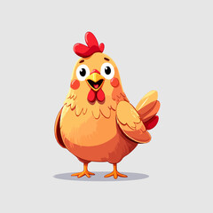 Happy cartoon chicken character isolated. Cute and cheerful farm bird illustration with a friendly smile. Adorable poultry mascot design.
