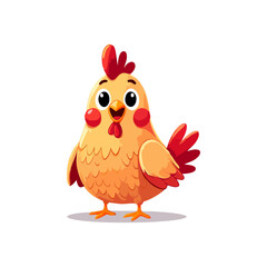 Adorable cartoon chicken character with a cheerful smile. Cute baby farm bird illustration isolated on a white background.