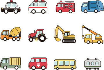 はたらく車のかわいいアイコンセット