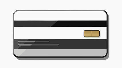 A stylized illustration of the back of a credit card with a chip
