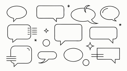 Collection of diverse black outline speech bubbles and decorative elements