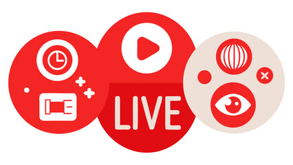 Live streaming icons featuring play button clock and eye symbols