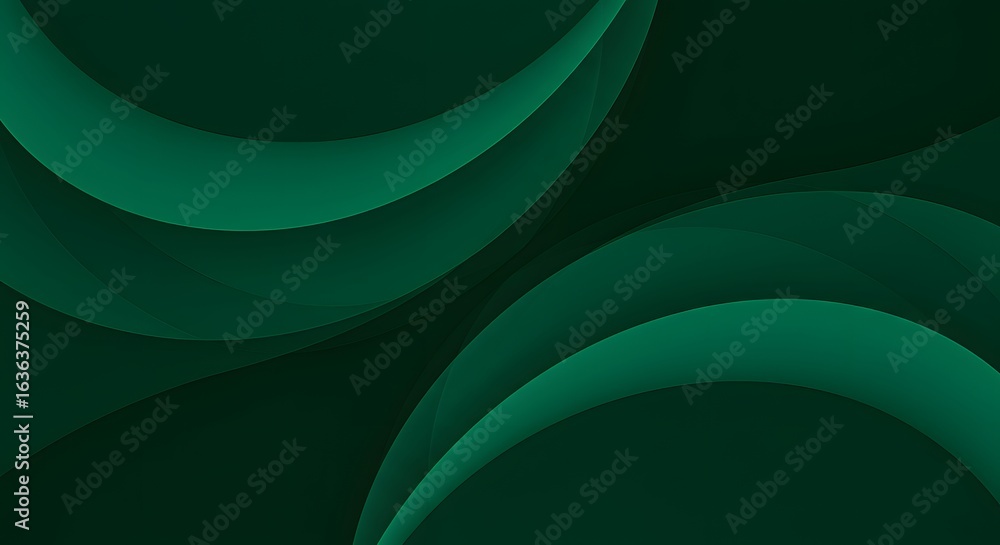 Poster abstract dark green background with curved shapes and subtle light gradients creating depth and text