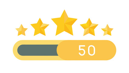 Five yellow stars above a progress bar showing the number fifty