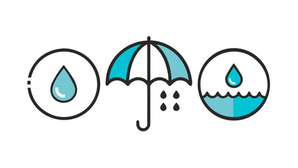 Water protection and resistance icons drop umbrella and water wave