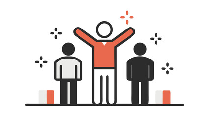 Winner celebrates victory standing tall among colleagues on podium