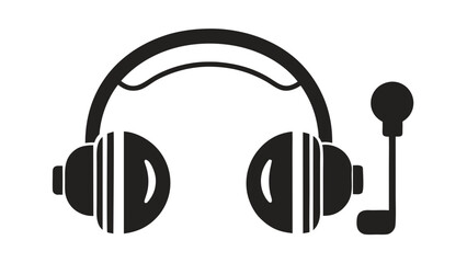 Black silhouette of headphones with a microphone on a white background