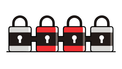 Four connected padlocks in a row with alternating colors