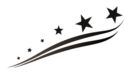 Abstract black stars and swoosh lines on a white background