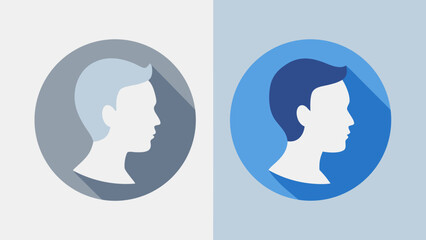 Two flat design profile icons of men in circles with shadows