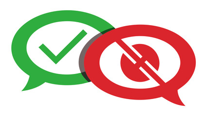 Green checkmark and red no symbol in overlapping speech bubbles