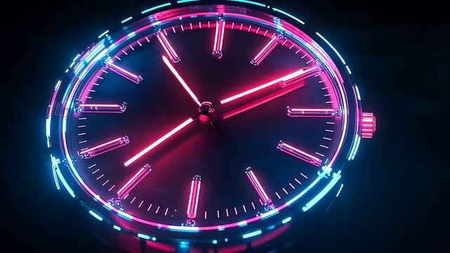 Neon glowing clock face