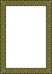 Vector gold with green square Kazakh national ornament. Ethnic pattern of the peoples of the Great Steppe,