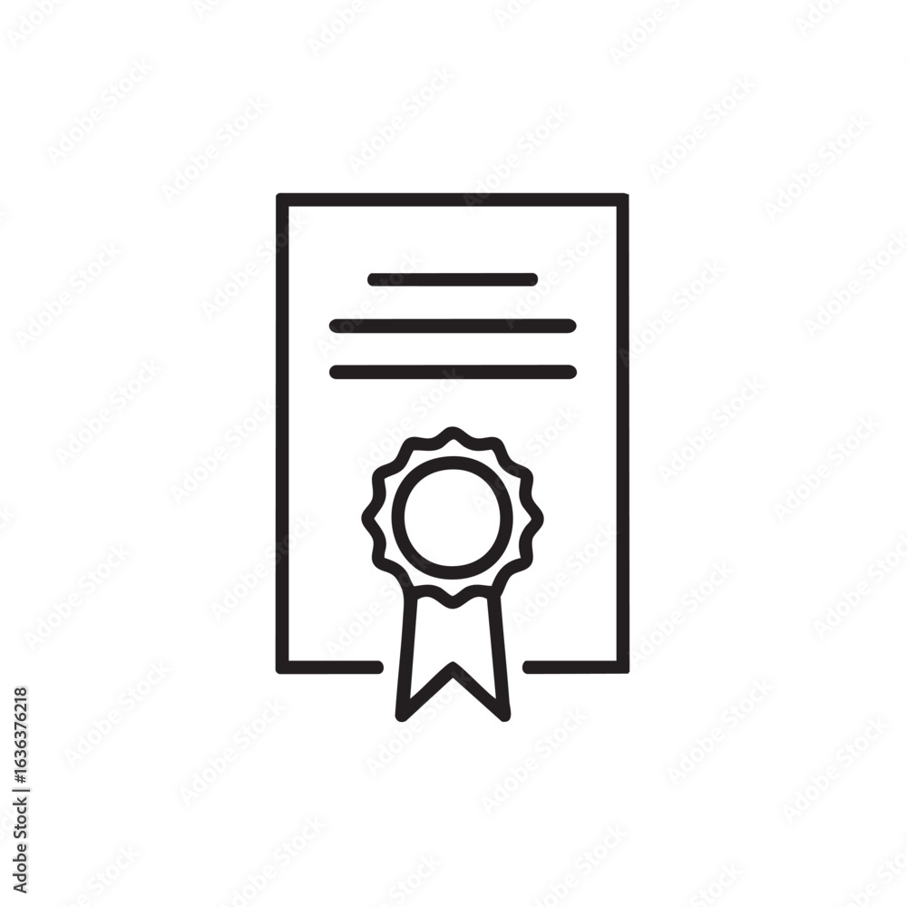 Poster a line drawing of a certificate with a circular seal and ribbon.