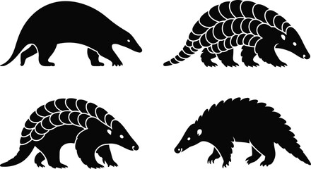 Pangolin silhouette illustration, scaly mammal vector, endangered species design, wildlife conservation art, nature graphic, animal icon, Adobe Stock asset