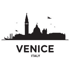 Obraz premium Venice skyline silhouette. Landscape Venice, Italy. Vector illustration. Vector black silhouette. with white background.