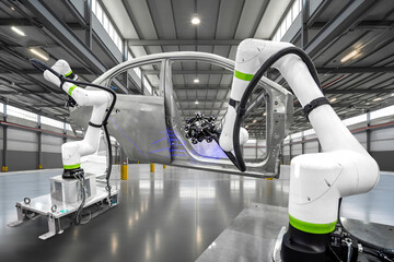 Close up high technology and accuracy equipment robot arm with laser portable 3d scan during...