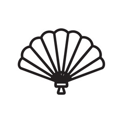 A black and white line drawing of a traditional fan.