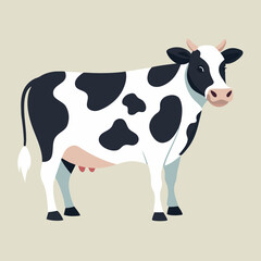 vector illustration of holstein cow, grazing head down, flat design