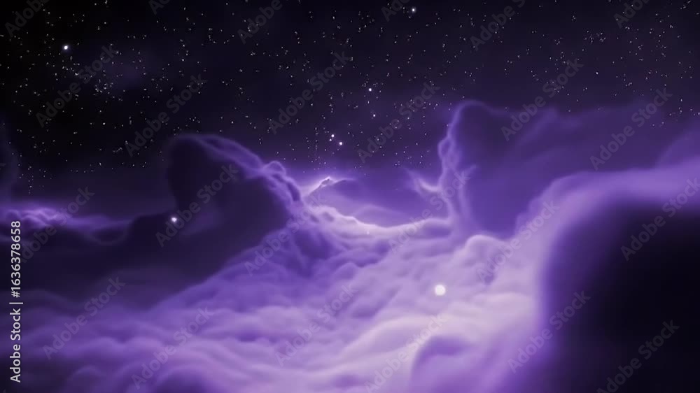 Wall mural purple nebula in deep space a detailed visualization of a cosmic cloud with glowing stars and dark b
