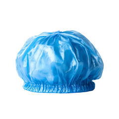 Blue plastic shower cap isolated on black background