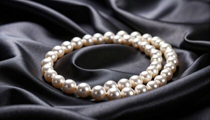 Elegant Pearl Necklace On Black Silk