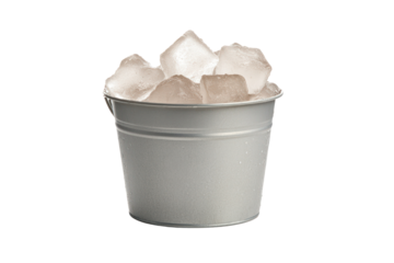 Chilled Refreshment: A metallic bucket overflows with gleaming ice cubes, promising a moment of cool refreshment in a crisp and clean setting.