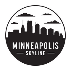Obraz premium Minneapolis skyline. Circular style. Stock vector illustration. Vector black silhouette. with white background.