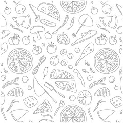 Pizza Ingredients and Slices Doodle