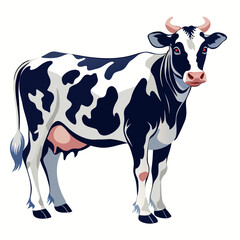 vector illustration of holstein cow, walking, watercolor