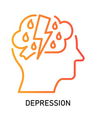 Outline Thin Line Head with Cloud and Lightning Mental Health Icon