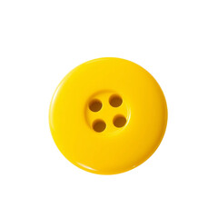 Obraz premium Makroaufnahme eines großen, runden, gelber Knopfes mit vier Löchern, freigestellt auf transparentem Hintergrund.