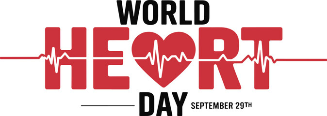 World Heart Day September 29th with electrocardiogram heart graphic world heart day 2025 2026 image poster banner label social media post t shirt design logo vector download