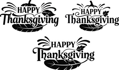 Fototapeta premium Happy Thanksgiving typography pumpkin leaf feather vector design