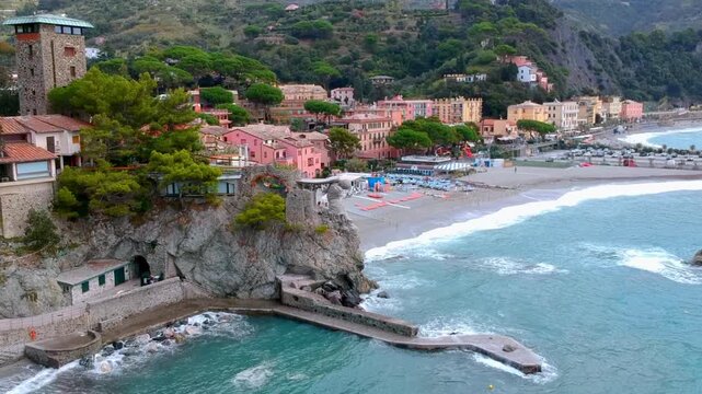 Monterosso al Mare from the Sea with Statue, Cinque Terre Italy