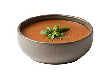Tomato Soup with Basil: A fresh bowl of creamy tomato soup adorned with basil, perfect for culinary delight.