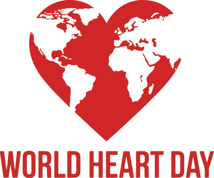 Red heart shaped world map with text World Heart Day world heart day 2025 2026 image poster banner label social media post t shirt design logo vector download