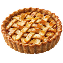 Delicious homemade apple pie with lattice crust, a classic dessert for Thanksgiving, holidays on transparent background