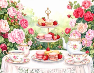 バラ咲く庭で楽しむエレガントなアフタヌーンティー

